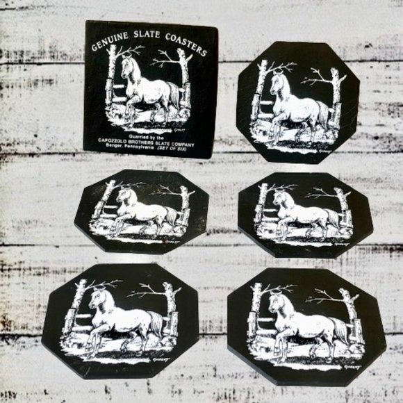 Horse Genuine Slate Coasters Capozzolo Brothers Co Pennsylvania Set of 5 New - Picture 2 of 6